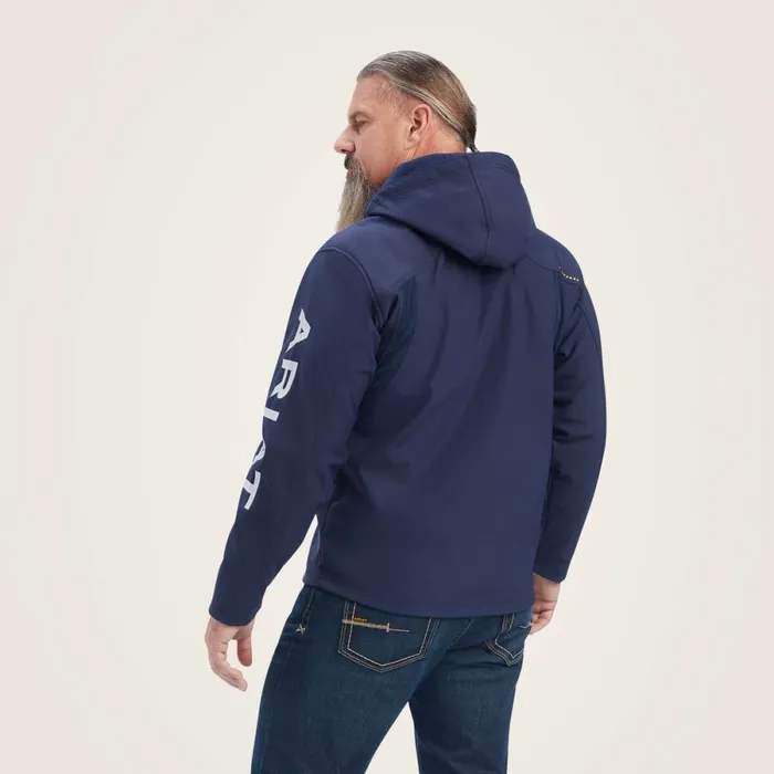 Rebar Stretch Canvas Softshell Hooded Logo Jacket Navygrey Men Ariat Jackets and Vests