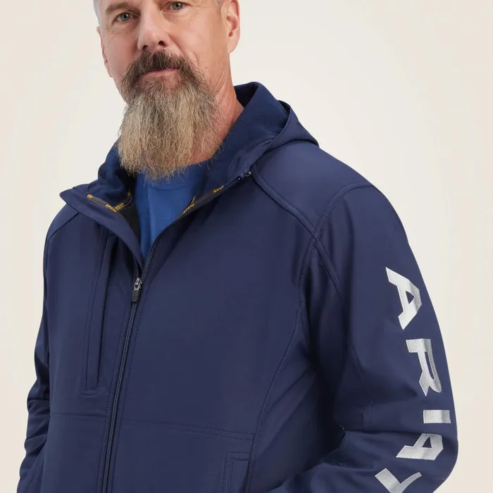 Rebar Stretch Canvas Softshell Hooded Logo Jacket Navygrey Men Ariat Jackets and Vests
