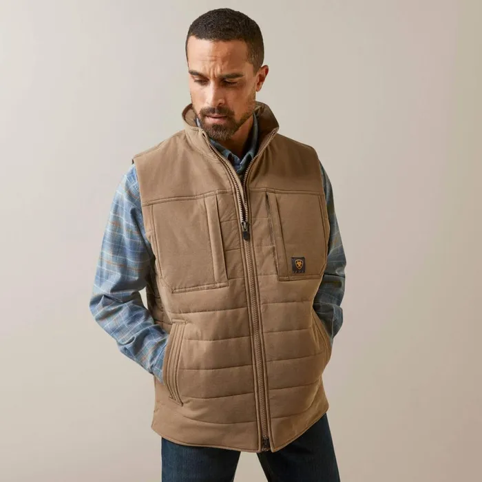 Rebar Valiant Stretch Canvas Water Resistant Insulated Vest Rebar Khaki Heather Men Ariat Jackets and Vests