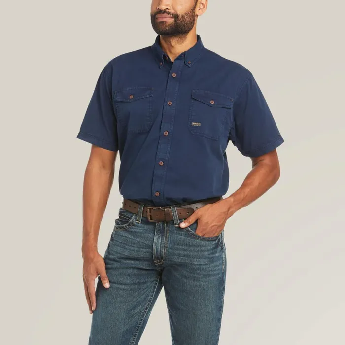 Rebar Washed Twill Work Shirt Navy Men Ariat Button Down Shirts