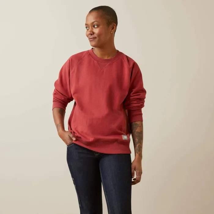 Rebar Workman Washed Fleece Sweatshirt Red Dahlia Heather Women Ariat Sweatshirts and Hoodies
