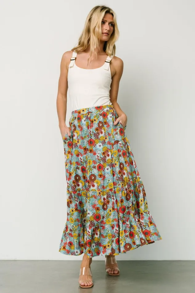 Reilly Maxi Skirt Teal Flower Print Women Baltic Born Skirts