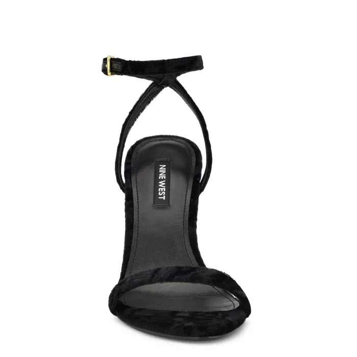 Reina Ankle Strap Sandals Black Velvet Women Nine West Heeled Reina Ankle Strap Sandals Black Velvet Women Nine West Heeled