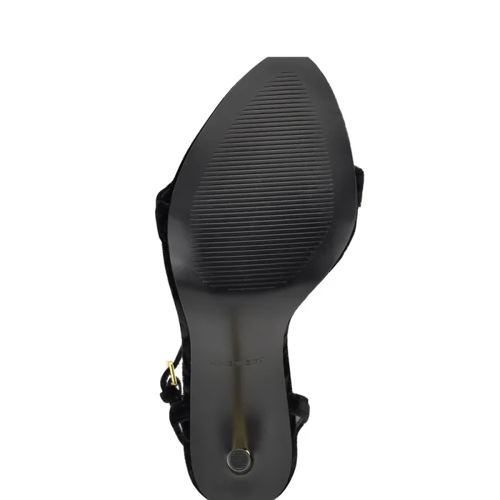Reina Ankle Strap Sandals Black Velvet Women Nine West Heeled Reina Ankle Strap Sandals Black Velvet Women Nine West Heeled