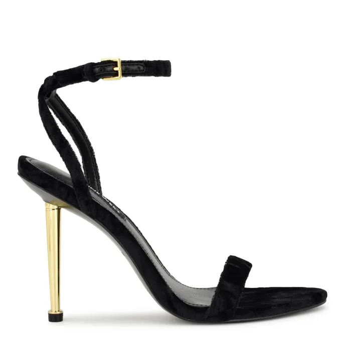 Reina Ankle Strap Sandals Black Velvet Women Nine West High Heels