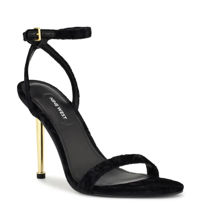 Reina Ankle Strap Sandals Black Velvet Women Nine West High Heels Reina Ankle Strap Sandals Black Velvet Women Nine West High Heels