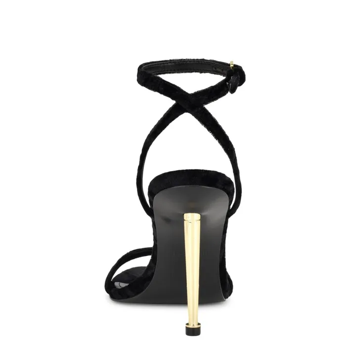 Reina Ankle Strap Sandals Black Velvet Women Nine West High Heels Reina Ankle Strap Sandals Black Velvet Women Nine West High Heels