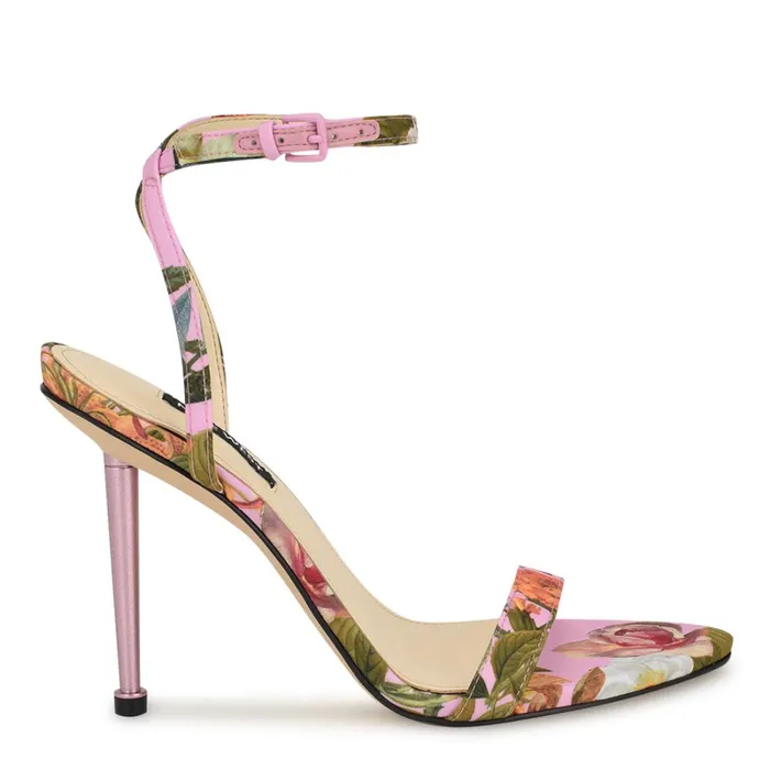 Reina Ankle Strap Sandals Pink Floral Women Nine West High Heels