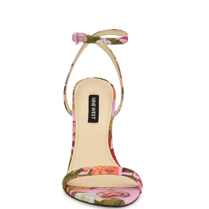 Reina Ankle Strap Sandals Pink Floral Women Nine West High Heels Reina Ankle Strap Sandals Pink Floral Women Nine West High Heels