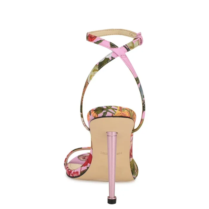 Reina Ankle Strap Sandals Pink Floral Women Nine West High Heels Reina Ankle Strap Sandals Pink Floral Women Nine West High Heels