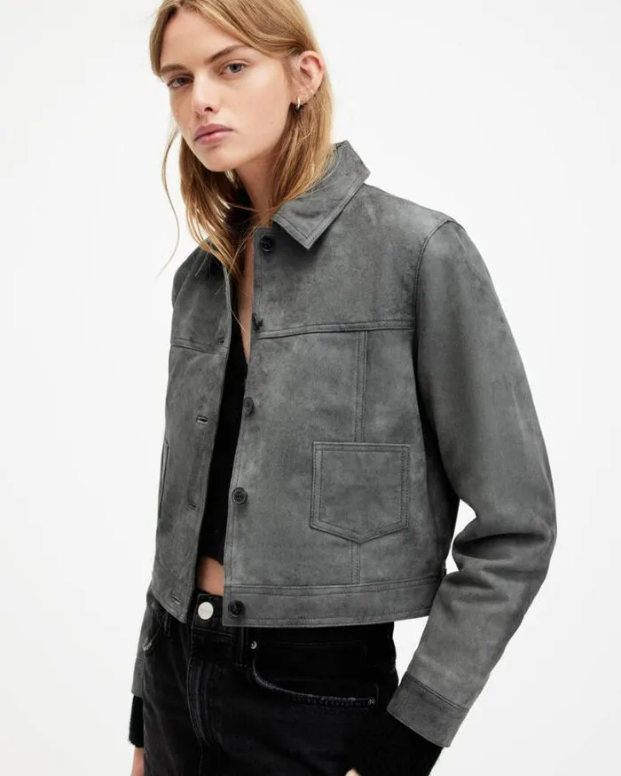 Remy Nappa Trucker Jacket Vintage Black Women AllSaints Leather Jackets