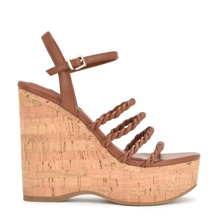Renest Ankle Strap Wedge Sandals Brown Women Nine West High Heels