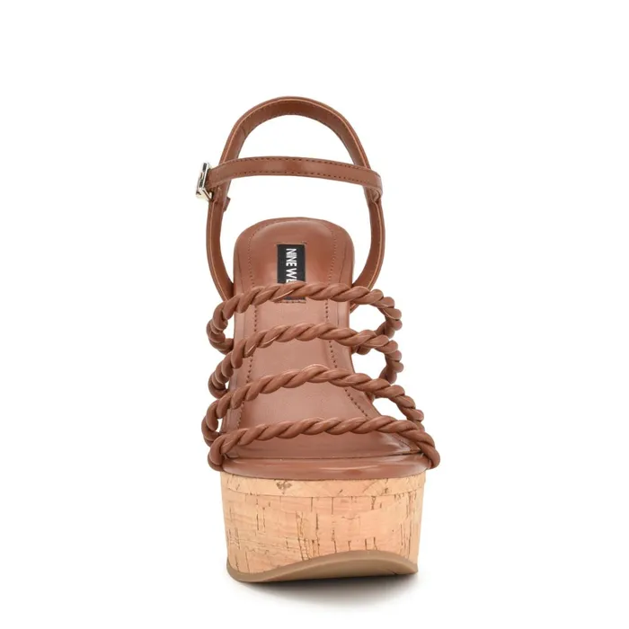 Renest Ankle Strap Wedge Sandals Brown Women Nine West High Heels