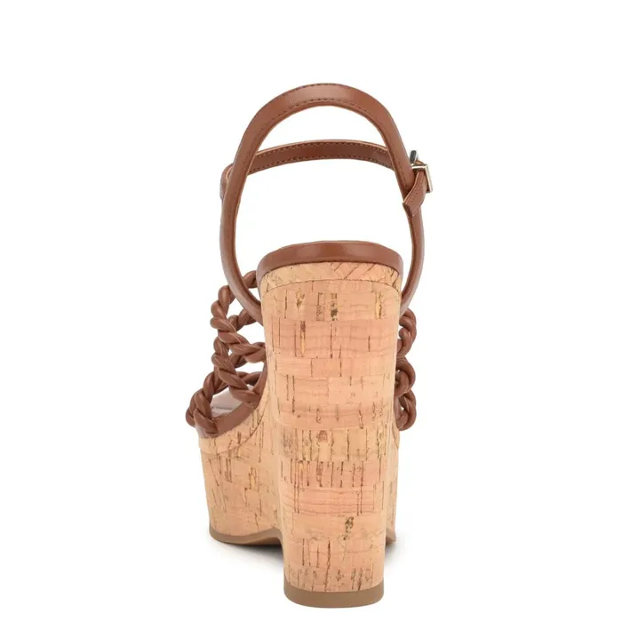 Renest Ankle Strap Wedge Sandals Brown Women Nine West High Heels