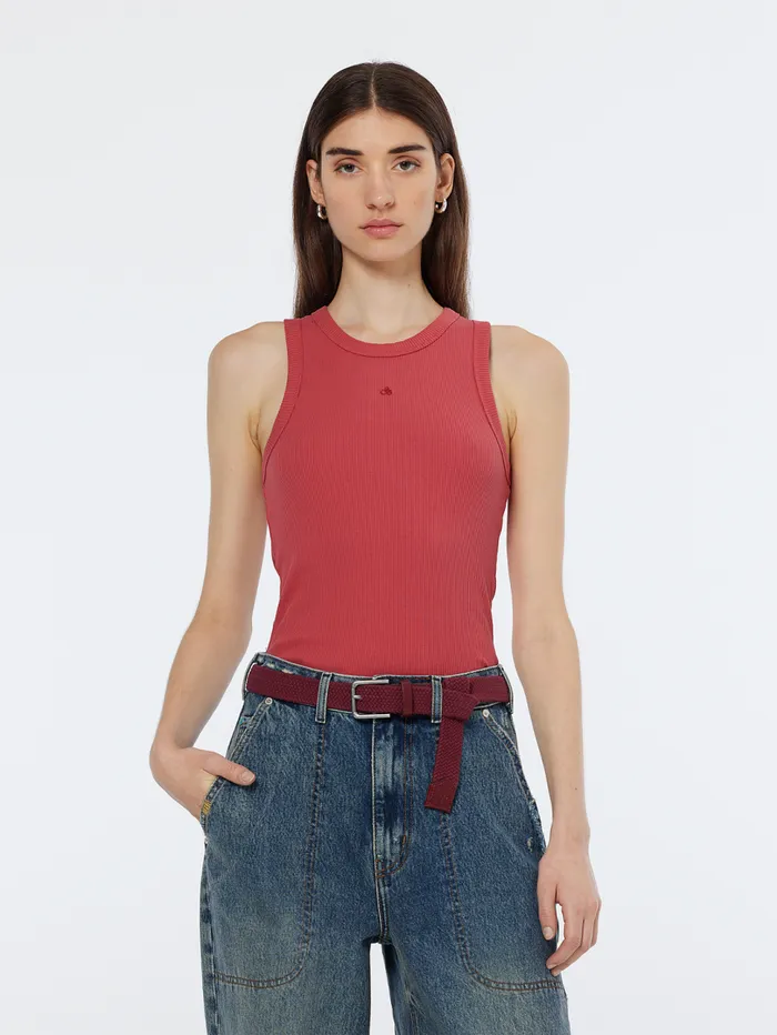 Rib Racer Tank Dusty Red Women Scotch and Soda Tops and TShirts