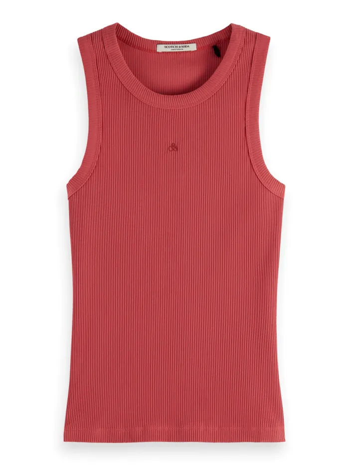 Rib Racer Tank Dusty Red Women Scotch and Soda Tops and TShirts