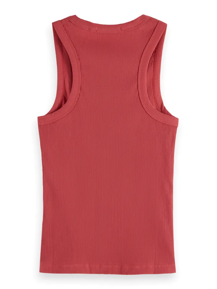 Rib Racer Tank Dusty Red Women Scotch and Soda Tops and TShirts