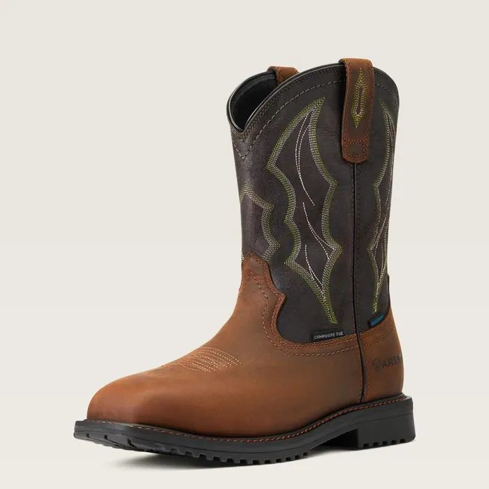 RigTek Wide Square Toe Waterproof Composite Toe Work Boot Distressed Brown Men Ariat Work Boots
