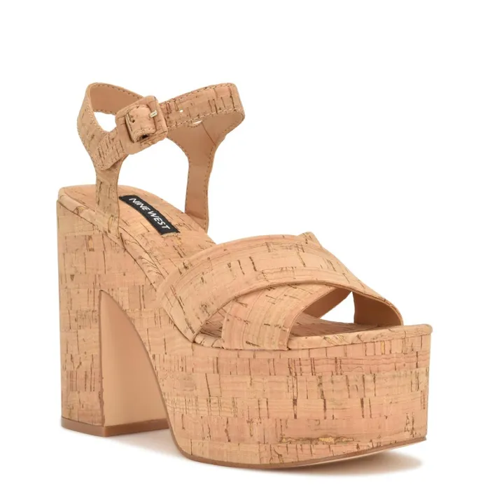 Rilay Platform Sandals Natural Cork Women Nine West Heeled