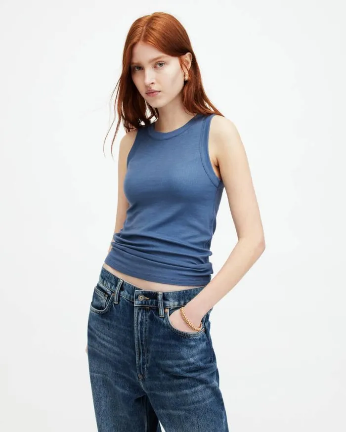 Rina Crew Neck Sleeveless Tank Top Petrol Blue Women AllSaints TShirts
