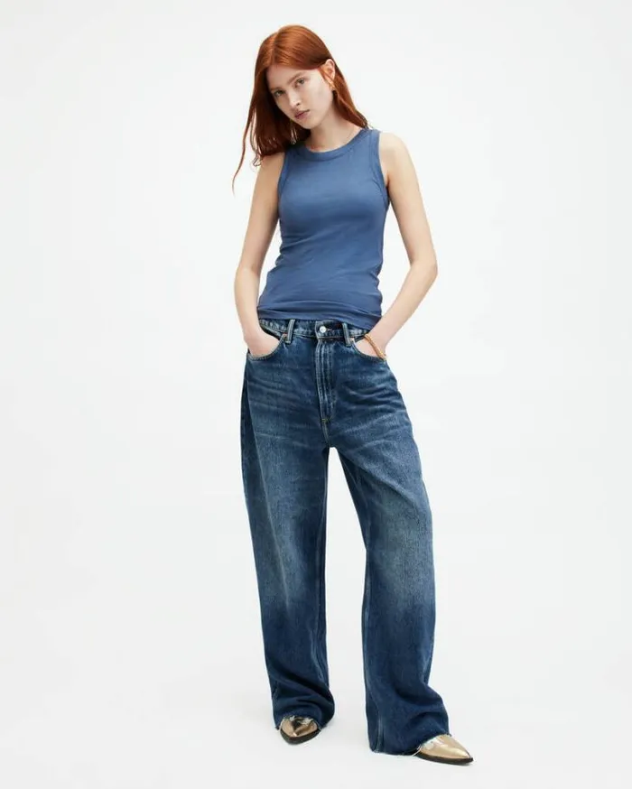 Rina Crew Neck Sleeveless Tank Top Petrol Blue Women AllSaints TShirts