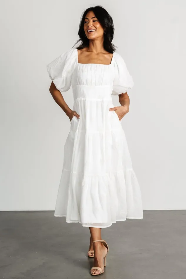 Rina Embroidered Shimmer Dress Off White Women Baltic Born Midi Dresses
