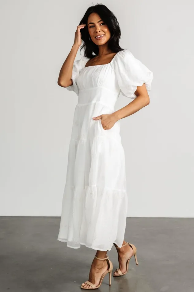 Rina Embroidered Shimmer Dress Off White Women Baltic Born Midi Dresses