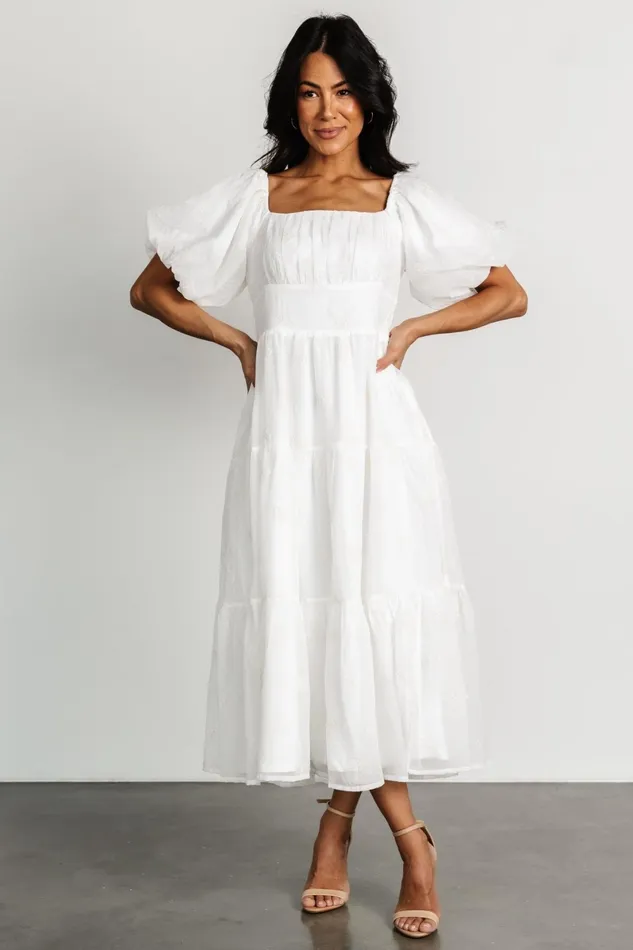 Rina Embroidered Shimmer Dress Off White Women Baltic Born Midi Dresses