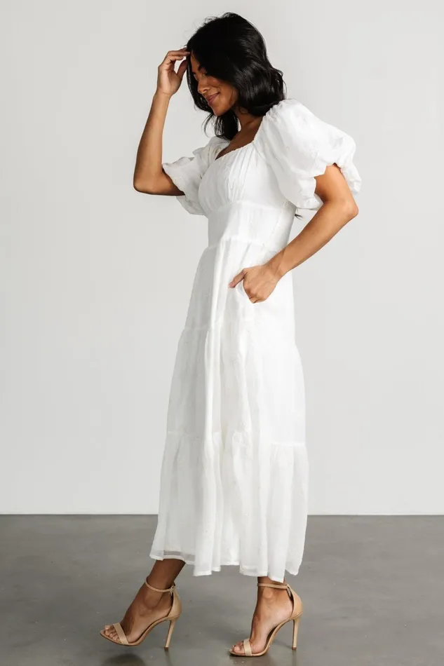 Rina Embroidered Shimmer Dress Off White Women Baltic Born Midi Dresses