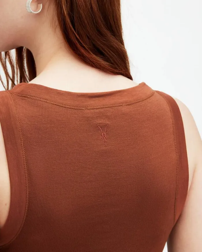 Rina Sleeveless Cropped Tank Top Brunette Brown Women AllSaints Tops and Shirts Rina Sleeveless Cropped Tank Top Brunette Brown Women AllSaints Tops and Shirts