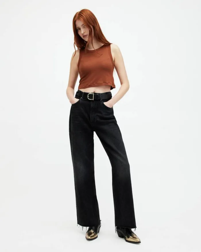 Rina Sleeveless Cropped Tank Top Brunette Brown Women AllSaints Tops and Shirts Rina Sleeveless Cropped Tank Top Brunette Brown Women AllSaints Tops and Shirts