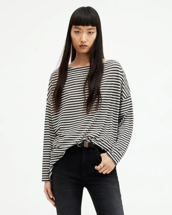 Rita Oversized Striiped TShirt Chalkink Women AllSaints TShirts