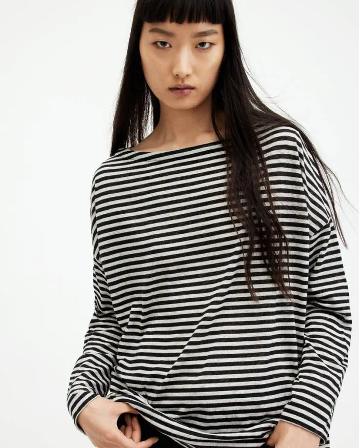Rita Oversized Striiped TShirt Chalkink Women AllSaints TShirts
