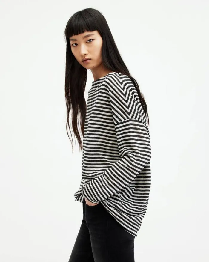 Rita Oversized Striiped TShirt Chalkink Women AllSaints TShirts