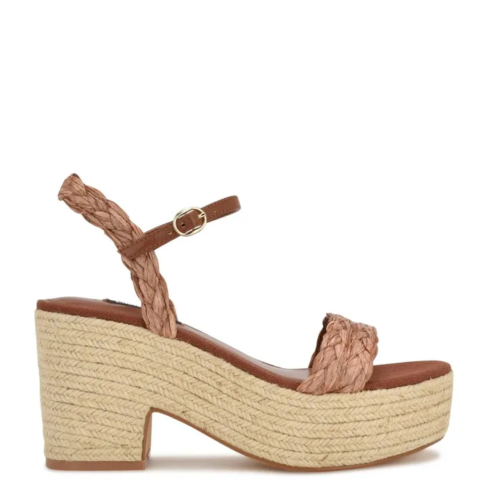 Rivva Heeled Espadrille Sandals Brown Raffia Women Nine West Sandals