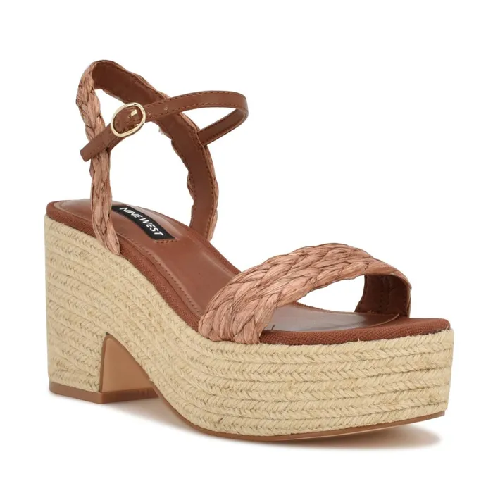 Rivva Heeled Espadrille Sandals Brown Raffia Women Nine West Sandals Rivva Heeled Espadrille Sandals Brown Raffia Women Nine West Sandals