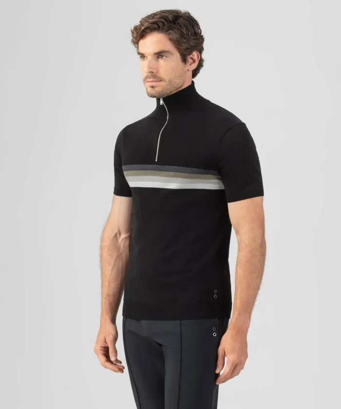 Ron Dorff CottonSilk Polo W Chest Stripes Black Men Polo Shirts