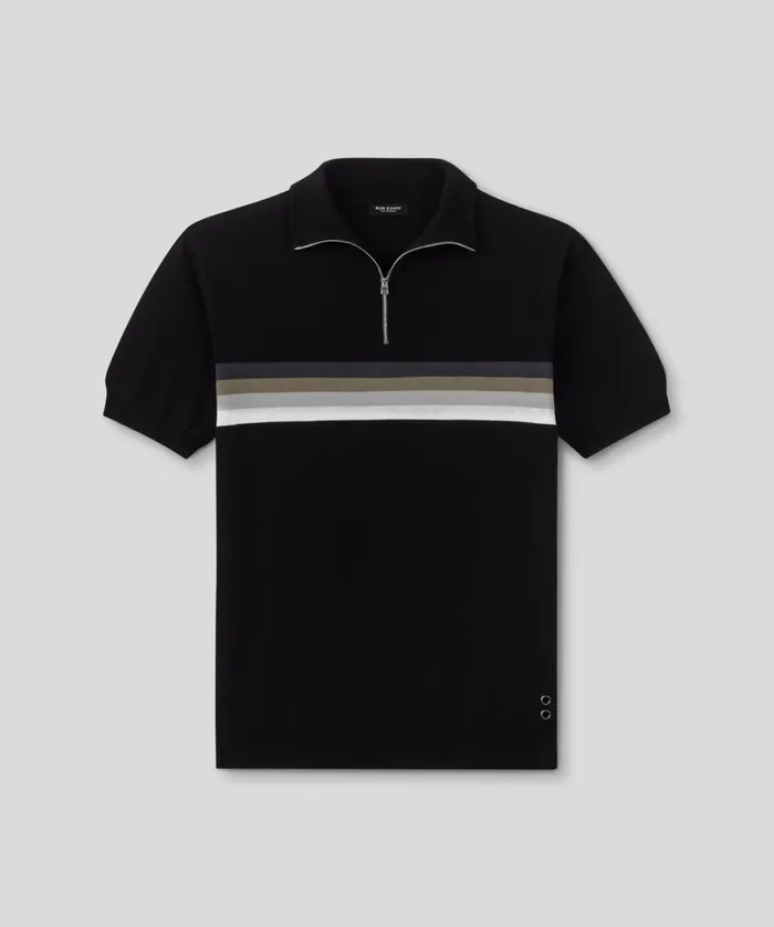 Ron Dorff CottonSilk Polo W Chest Stripes Black Men Polo Shirts