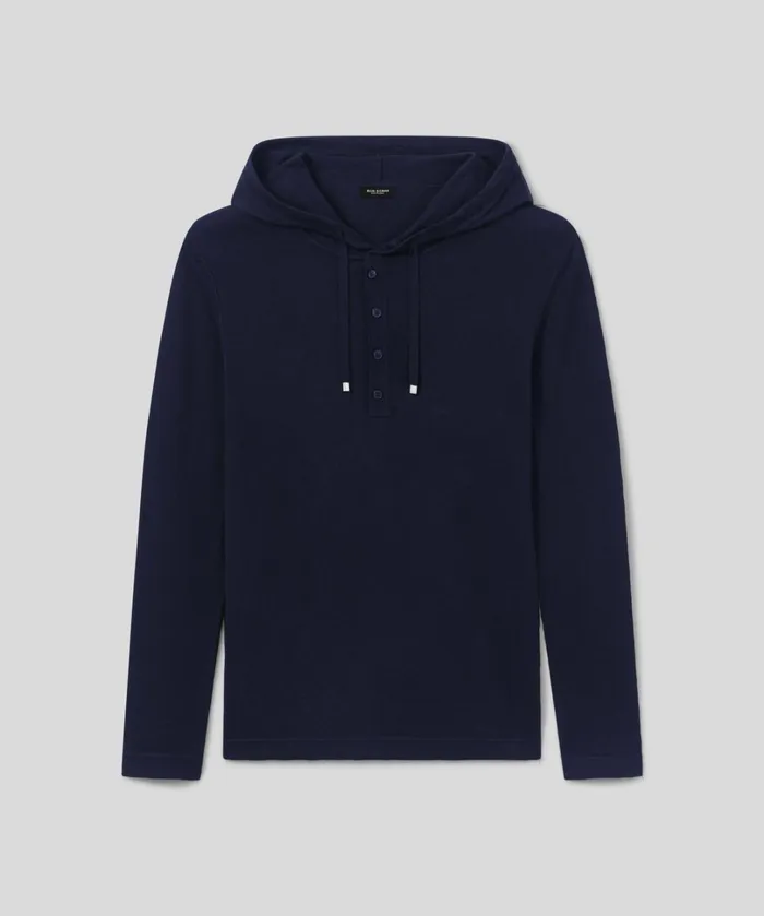 Ron Dorff Light CottonSilk Hoodie Sweater Navy Men Cashmere and Knitwear Tops