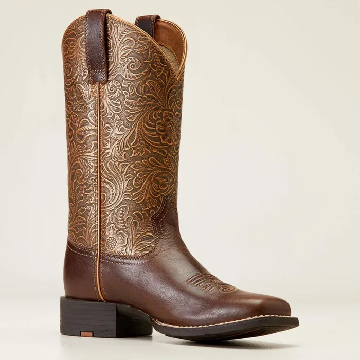Round Up Wide Square Toe Western Boot Arizona Brown Women Ariat Western Boots