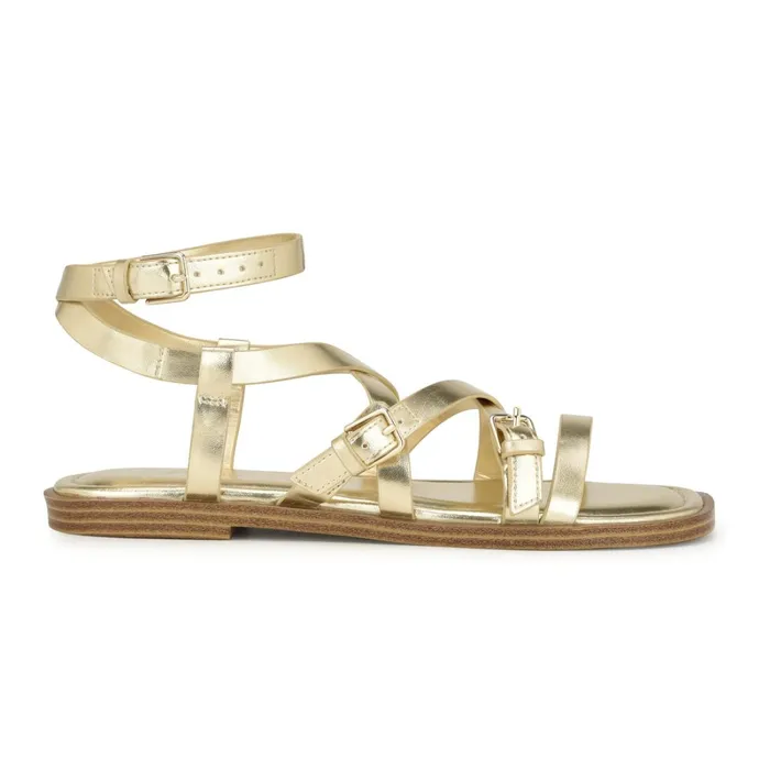 Rulen Flat Strappy Sandals Platino Women Nine West Flats