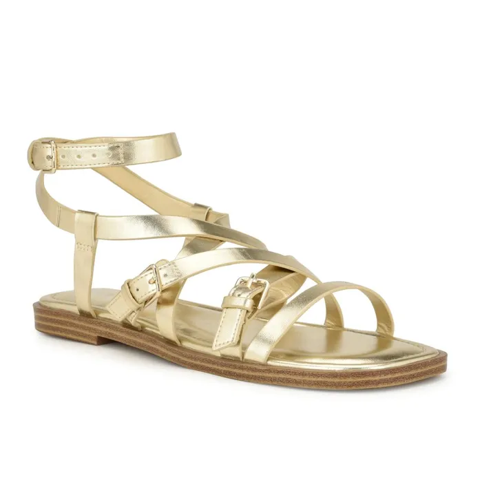 Rulen Flat Strappy Sandals Platino Women Nine West Flats Rulen Flat Strappy Sandals Platino Women Nine West Flats