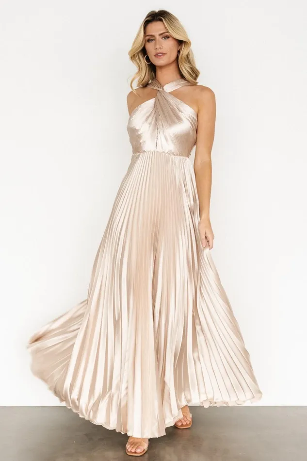 Sandra Pleated Maxi Dress Champagne Women Baltic Born Wedding Guest Sandra Pleated Maxi Dress Champagne Women Baltic Born Wedding Guest