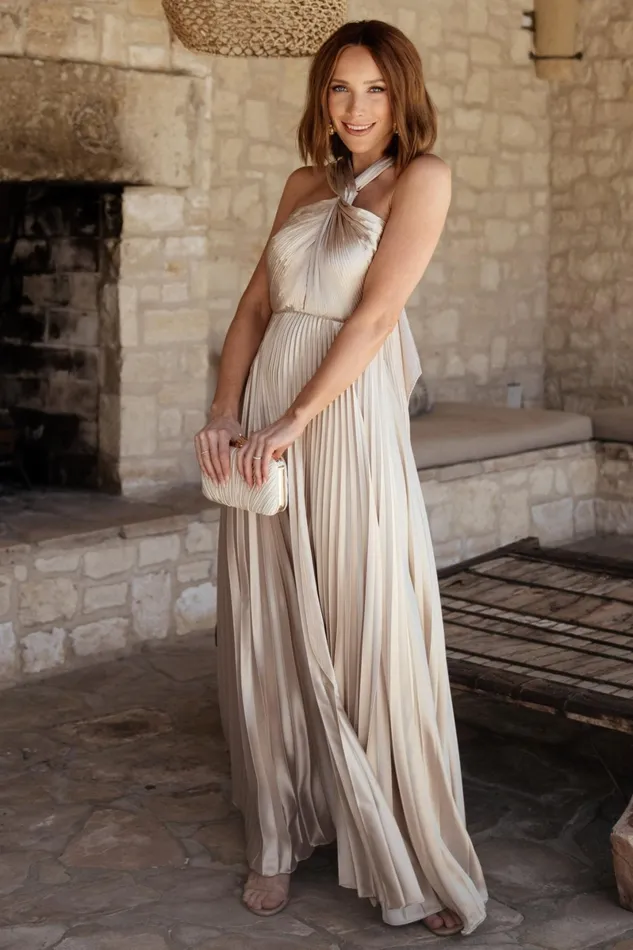 Sandra Pleated Maxi Dress Champagne Women Baltic Born Wedding Guest Sandra Pleated Maxi Dress Champagne Women Baltic Born Wedding Guest