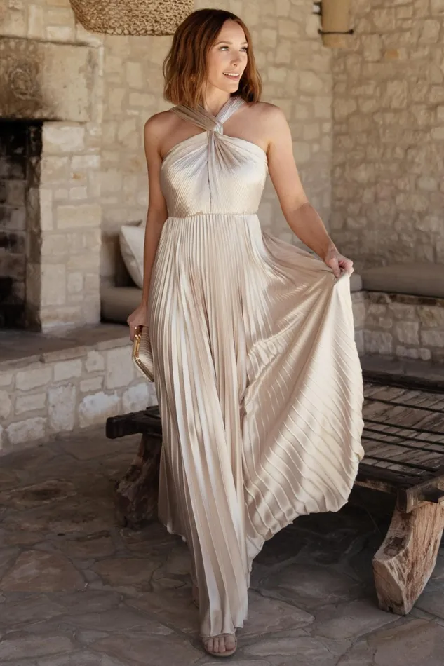 Sandra Pleated Maxi Dress Champagne Women Baltic Born Wedding Guest Sandra Pleated Maxi Dress Champagne Women Baltic Born Wedding Guest