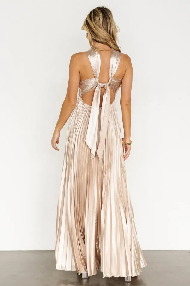 Sandra Pleated Maxi Dress Champagne Women Baltic Born Wedding Guest Sandra Pleated Maxi Dress Champagne Women Baltic Born Wedding Guest