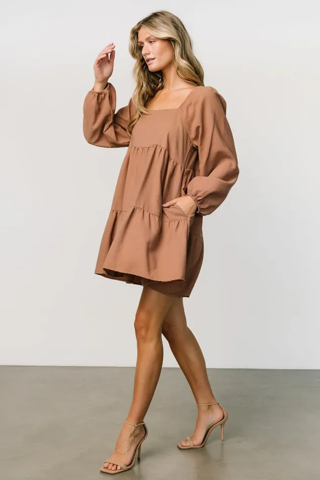Selena Tiered Mini Dress Dusty Mauve Women Baltic Born Short Dresses