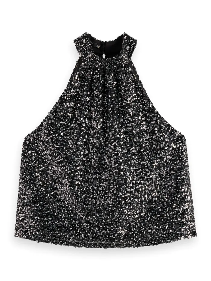SEQUIN TANK TOP Silver Black Sequins Women Scotch and Soda Tops and TShirts