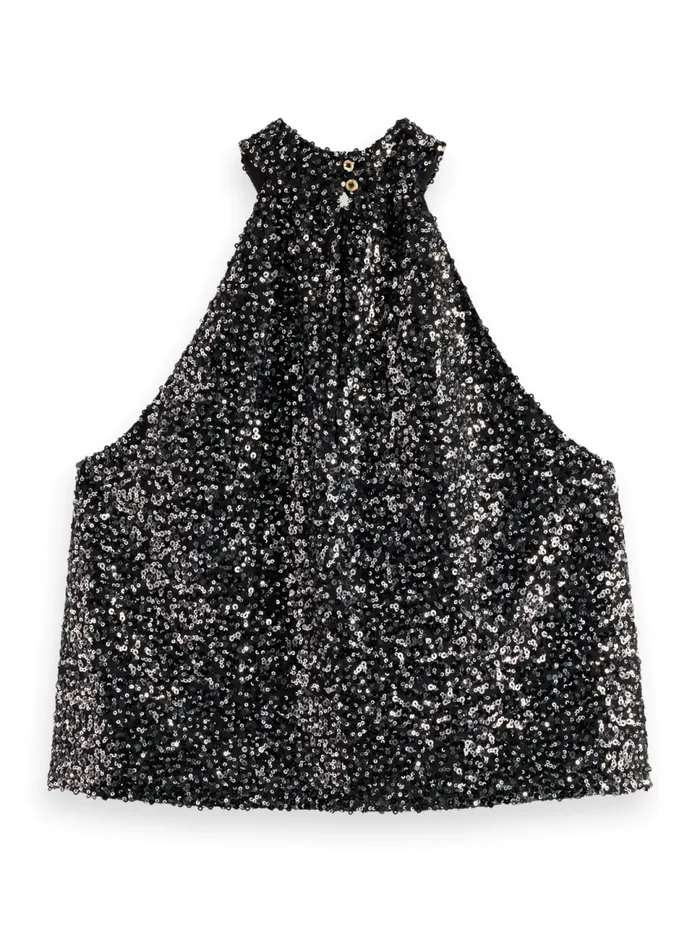 SEQUIN TANK TOP Silver Black Sequins Women Scotch and Soda Tops and TShirts