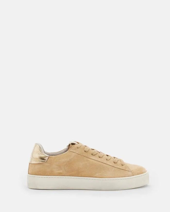 Shana Low Top Suede Sneakers Oak Beige Women AllSaints Shoes and Boots